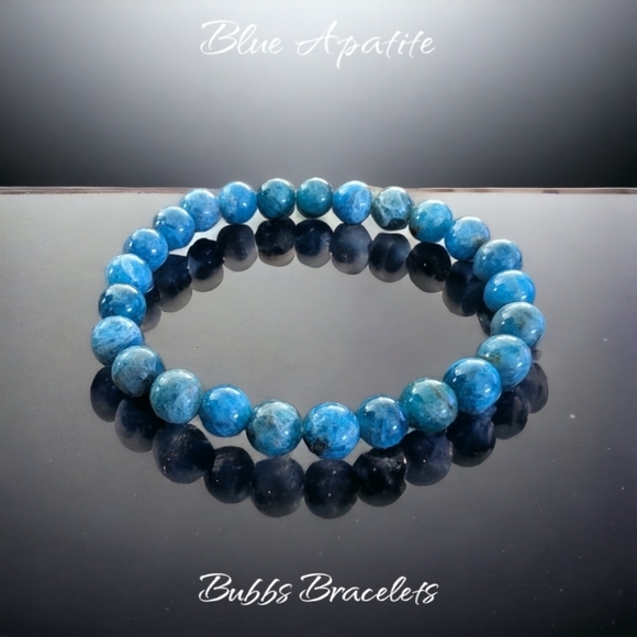 Blue Apatite Bracelet - 8mm Rare Stones - Unisex - Picture 3 of 3
